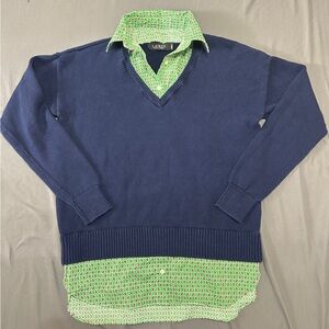 Ralph Lauren Blue V-Neck Sweater Classic Knit
